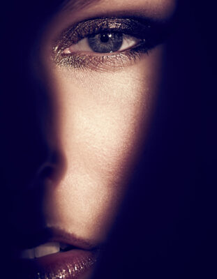 Beauty shoot playing with shadows. Photography Barnaby Newton. Makeup by Veronica Peters